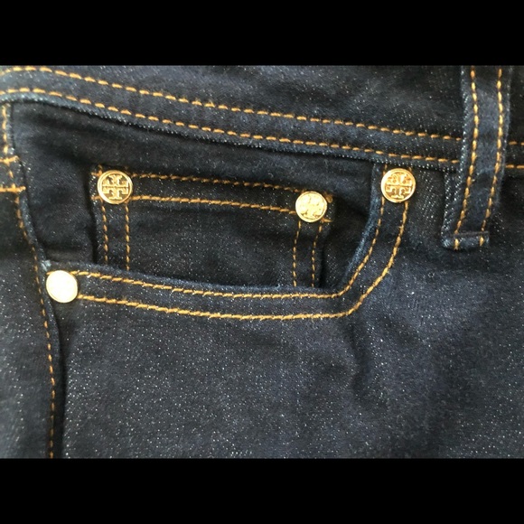as new Tory Burch logo dark rinse solid blue jeans denim pants bootcut 24 25 XXS - Picture 4 of 8
